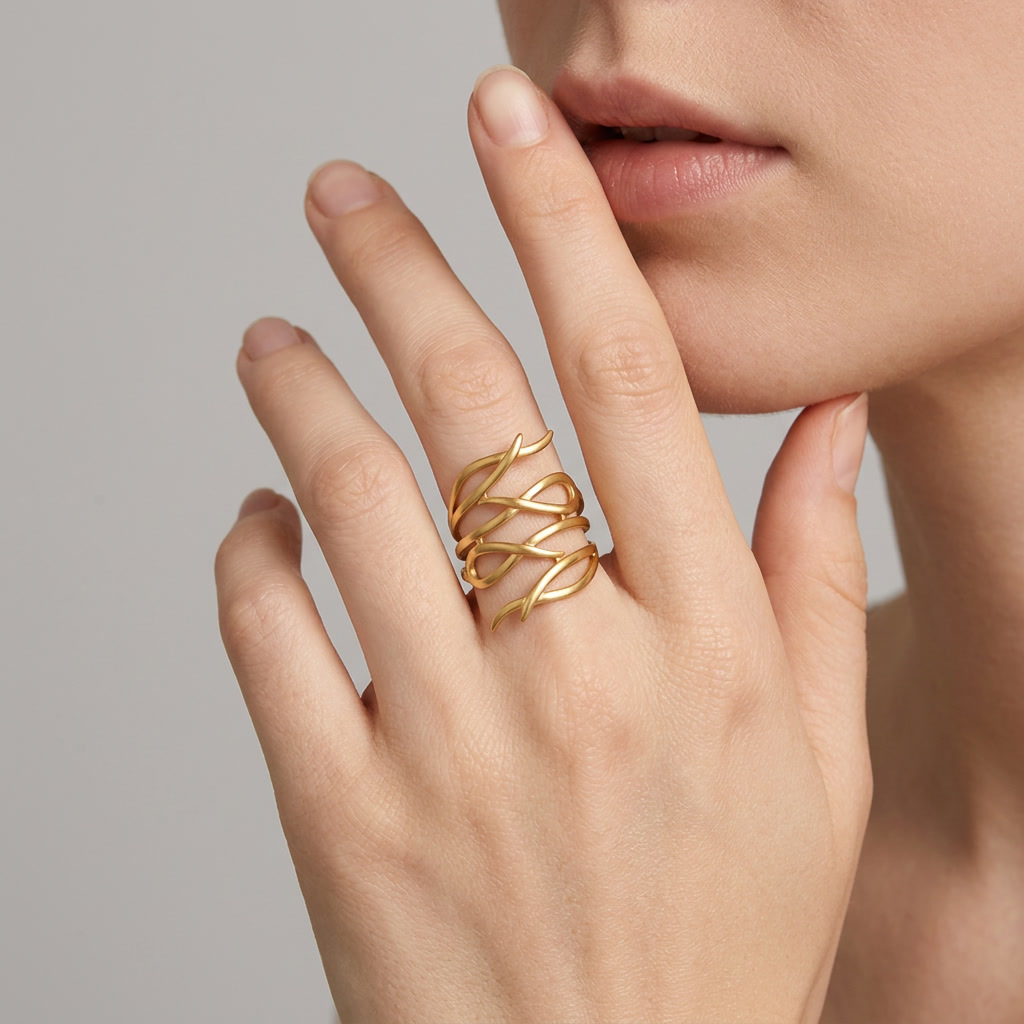 European American Hot Sale Titanium Steel Ring Niche High End Irregular Geometric PVD Vacuum Plated Unique Fashion Adjustable Open Finger Ring For Women Wholesale