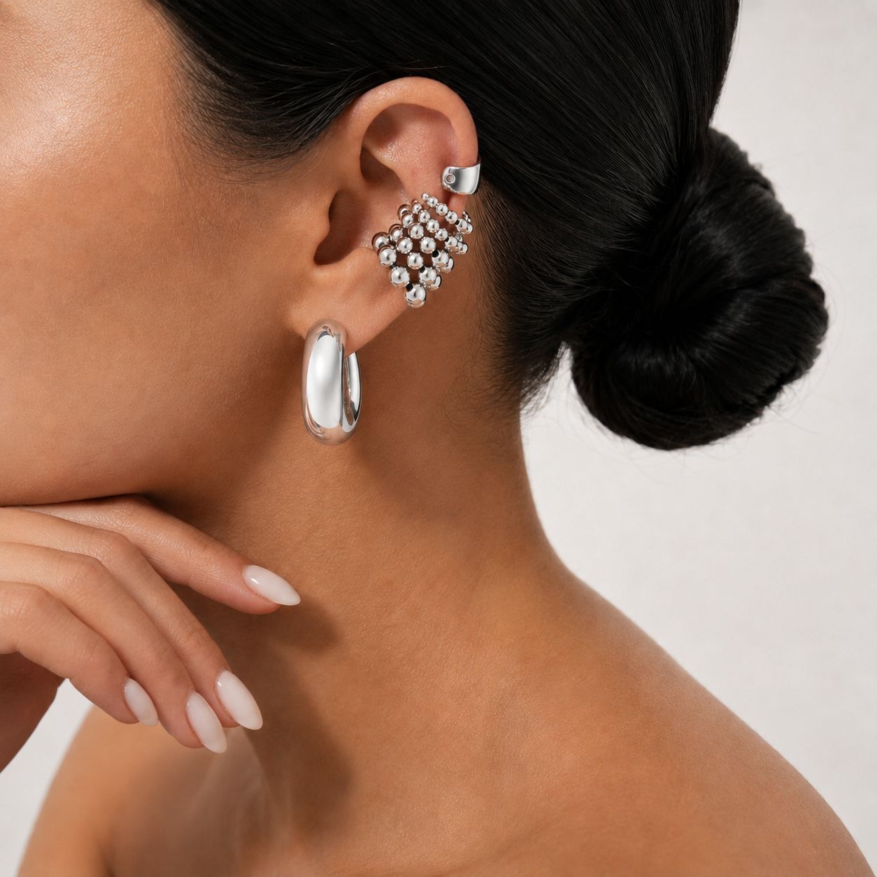 Womens Vintage Smooth Geometric C Shaped Earrings Set,CCB Bead Ear Cuff Ear Clips For Daily Party Wear