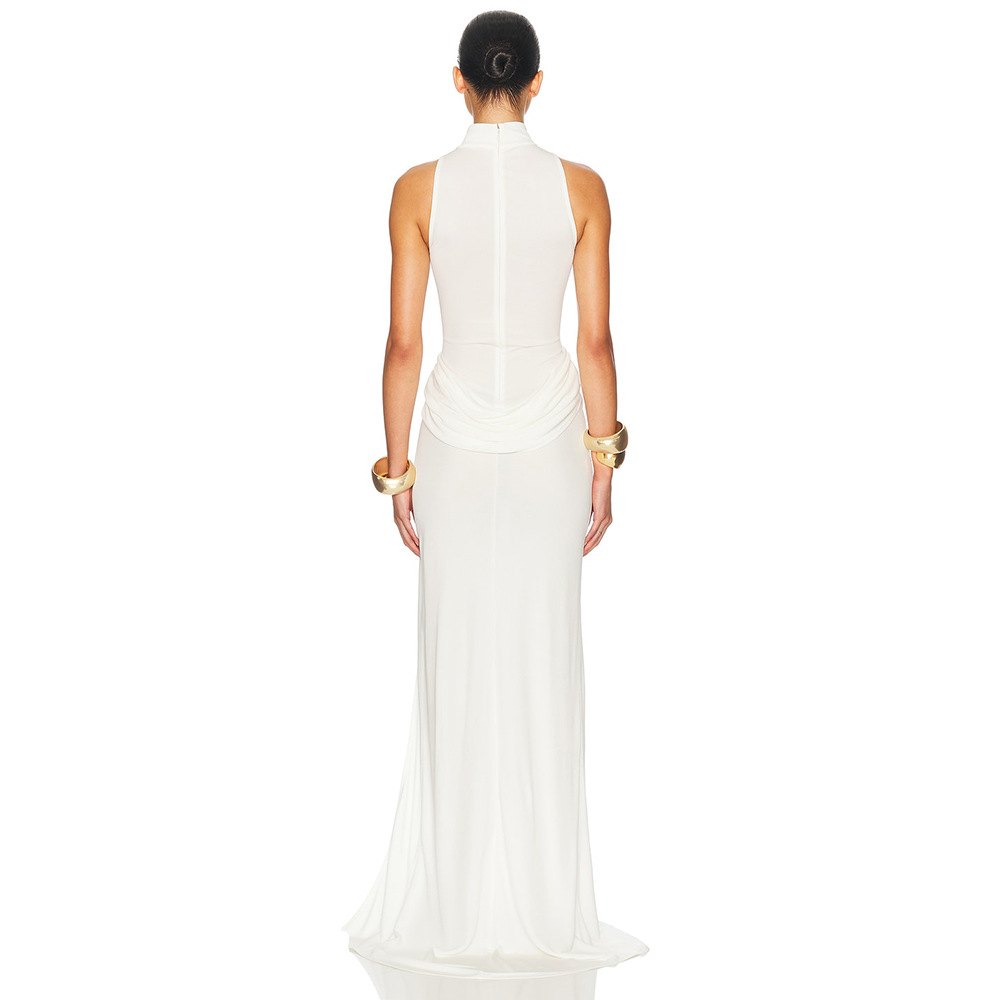 European And American Foreign Trade Women's Clothing, Summer Sexy High-Slit Waist-Cinching Long Dress, Cross-Border Elegant Sleeveless Pleated Dress